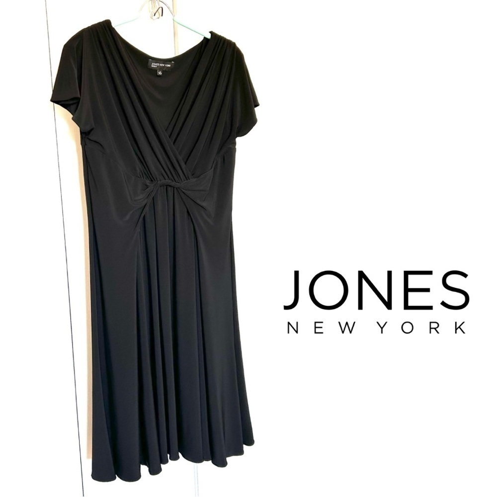 Jones New York Knot Front Black Jersey MIDI  Dress Size 12